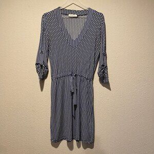 Veronica M Chevron Faux Wrap Shirt Dress Small Navy White 34 Sleeve Tie‎